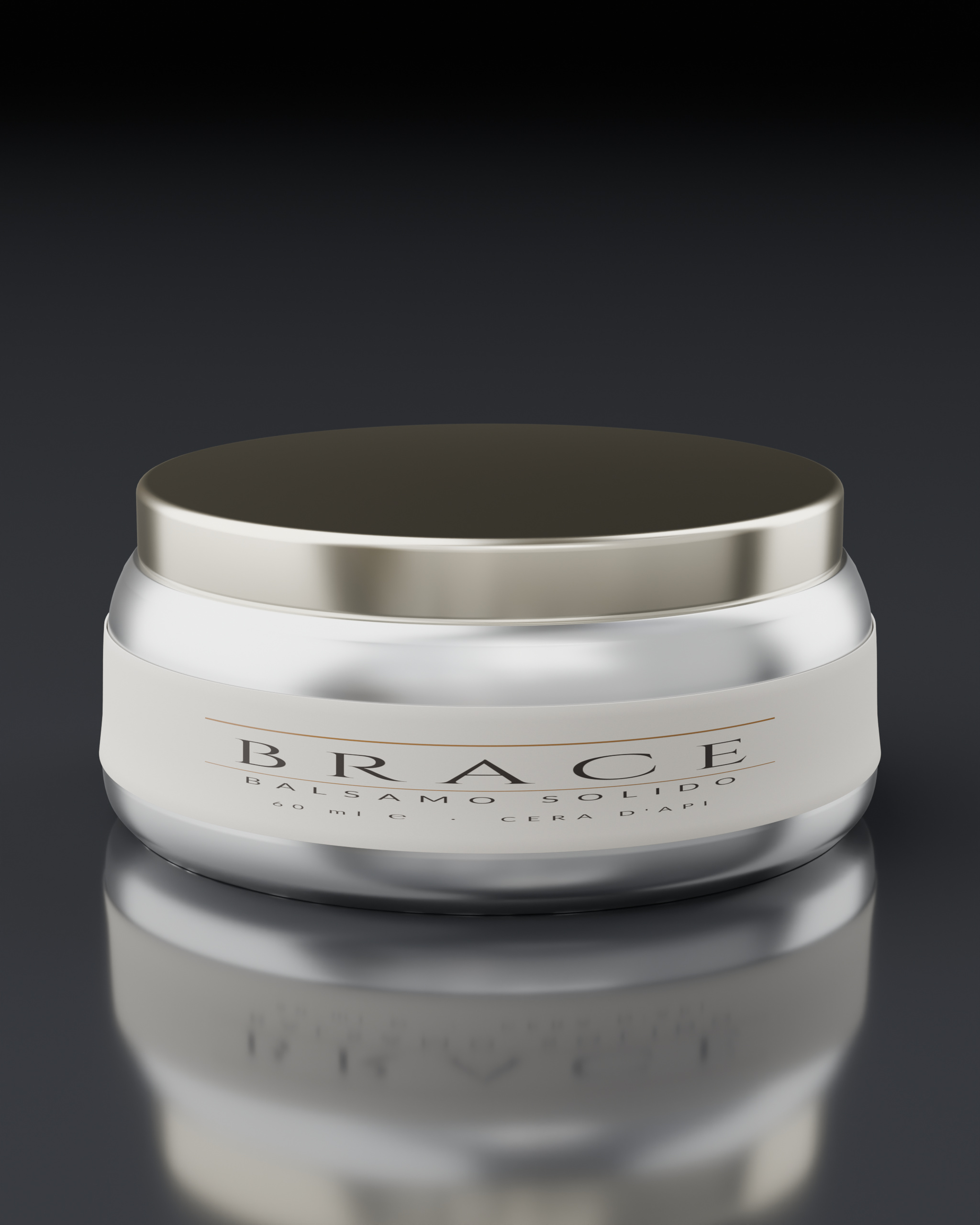 BRACE: a metal balm tin with a printed band, low key