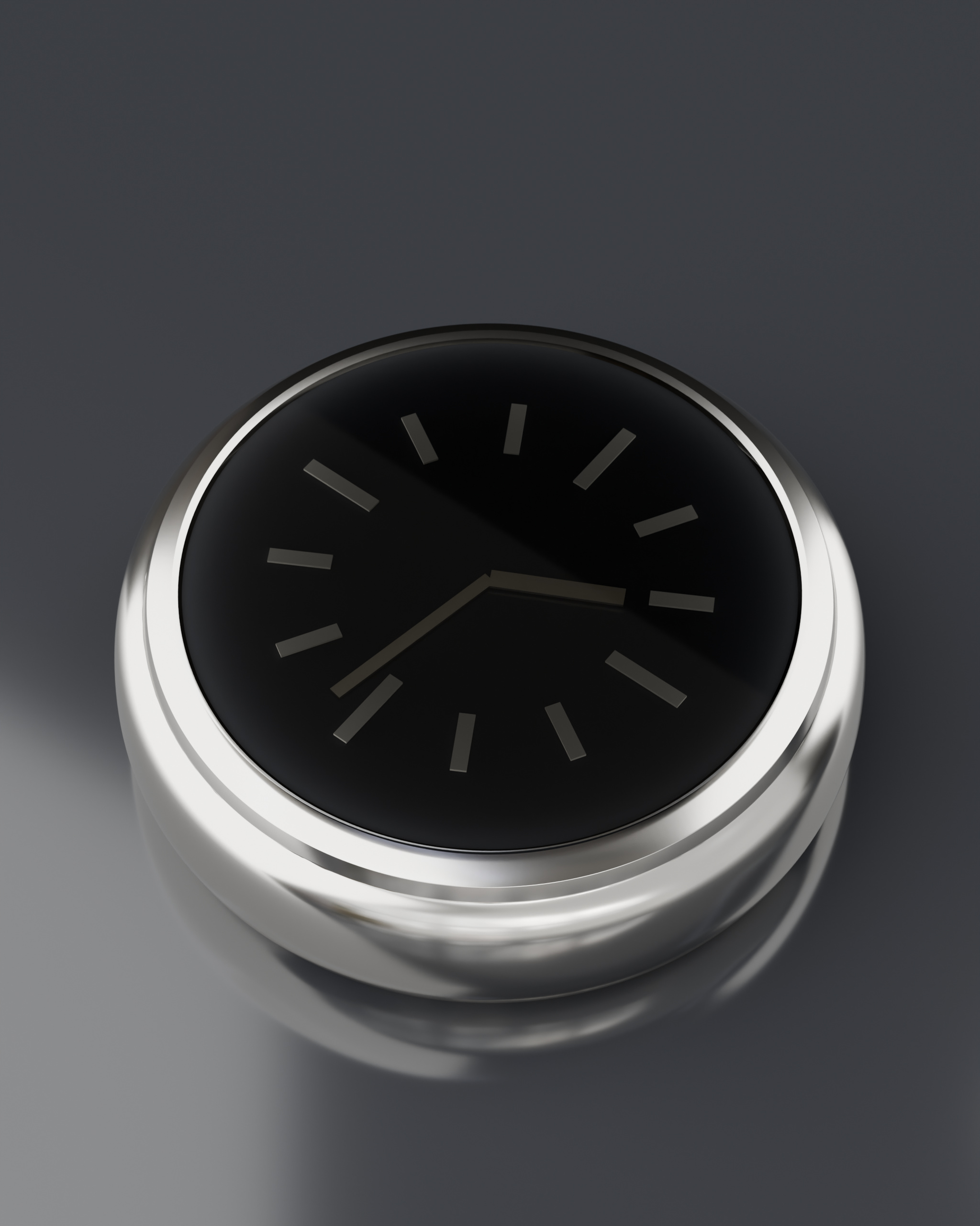 MERIDIANA: a steel watch case seen from above, black dial